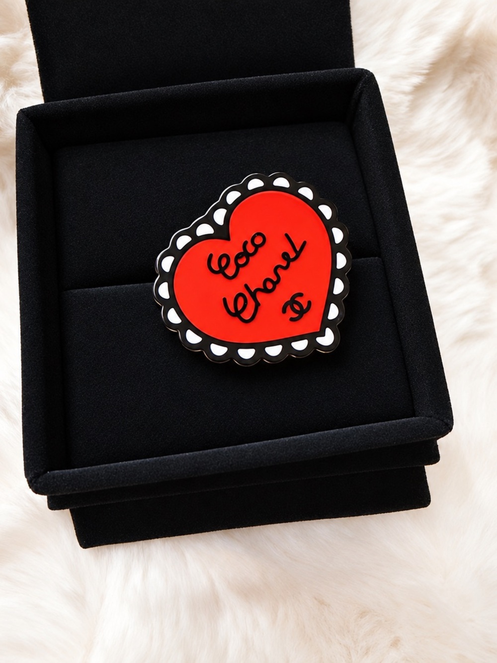 Chanel Red Resin Heart Brooch